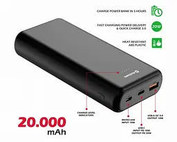Зовнішній акумулятор Swissten Power Line 20000mAh (FC QC 3.0) 20W (Чорний) - мініатюра 4
