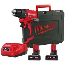 Дриль-шуруповерт акумуляторний безщітковий ударний MILWAUKEE, M12 BLPDRC-402С, 40Нм (ЗУ, 2х4Аг, кейс)