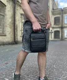 Шкіряна чоловіча сумка 17х21х5, барсетка через плече Tiding Bag 4134A чорна 170 мм - мініатюра 5