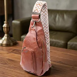Жіноча сумка з екошкіри з акцентом на текстильну лямку Vintage 22773 руда