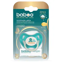 Пустушка кругла Baboo Sea Life, латексна, світиться в темряві, 0+, бірюзова (5-043) - мініатюра 2