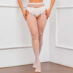 Колготки з вирізами та стразами еротичні блискучі Very Sexy One size білий - мініатюра 4