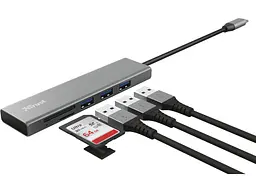 Мультипортовий адаптер Trust Halyx Fast USB-C Hub & Card reader Aluminium (24191) - мініатюра 2