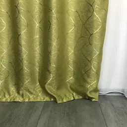 Льняні штори "бите скло" оливкового кольору 2шт. 150х270 з білим шифоновим тюлем 400х270, на тасьмі ALBO pbe0052737 - мініатюра 7