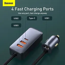 Авто зарядне - адаптер 4 порти 120W Baseus Share Together PPS multi-port Fast car charger CCBT-A0G - мініатюра 2