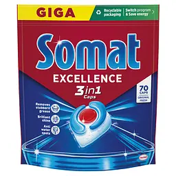 Капсули для посудомийної машини Somat Екселенс 3-в-1, 70 шт.