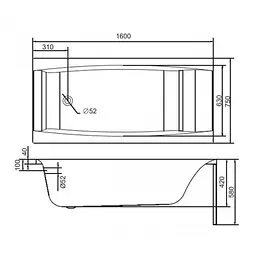 Ванна акрилова Cersant Vrgo 160x75 S301-046 + ніжки - мініатюра 7