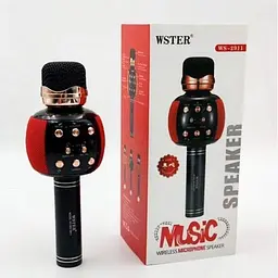 Бездротовий караоке Bluetooth мікрофон з динаміком 5 тембрів голосу USB AUX FM Wster WS-2911 чорно-червоний - мініатюра 2