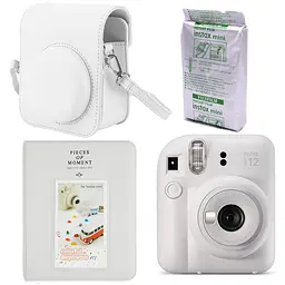 Набор камера Fujifilm Instax Mini 12, Фотобумага 10шт, Чехол, Фотоальбом 64 фото Белый