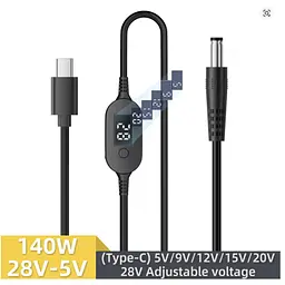 Кабель живлення USB-C to DC 5.5x2.5mm 1.0m 5V/9V/12V/15V/20V/28V 140W black XoKo (XK-K695) - мініатюра 2
