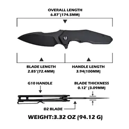 Ніж Hightron Mini Ventura, D2, G10, чорний, чорний stonewash клинок (HK05BLKBS) - мініатюра 6