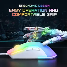 Комп'ютерна мишка Onikuma ігрова C-22 Pro з RGB підсвіткою та 6400 DPI дротова для ПК та ноутбука білий - мініатюра 5