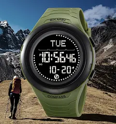 Годинник чоловічий наручний спортивний Skmei 2166 Compass з компасом і крокоміром (Зелений з чорним) - мініатюра 6