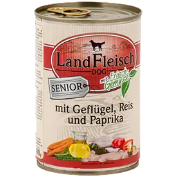 Консерви для літніх собак LandFleisch Senior Dog mit Geflugel, Reis und Paprika (птиця, рис, паприка) 400 г