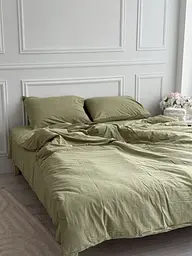Постільна білизна євро Dushka Home Варена бавовна преміум 21698 200х220 см фісташкова