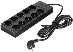 Подовжувач мережевий 3м 10xТипF 16A 3xUSB-A 1xUSB-C фільтр чорний 2E osv0002165