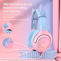 Дротова ігрова гарнітура Onikuma Gaming CAT Gradient with RGB K9, USB, 3.5mm, 2.2m, pink&blue - мініатюра 4