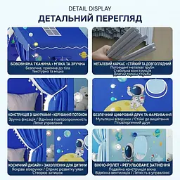 Дитячий будиночок-намет Космос з металевим каркасом бархат бавовна синій - мініатюра 7