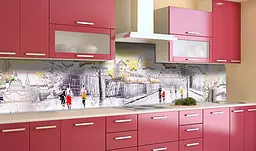 Вініловий кухонний фартух Акварельний Місто наклейка для кухні Архітектура Сірий Happy Pocket Z181458 - мініатюра 2