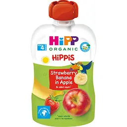 Органічне фруктове пюре HiPP HiPPiS Pouch Яблуко-полуниця-банан 100 г