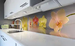 Вініловий кухонний фартух Пастельні Орхідеї наклейка для кухні Квіти Жовтий 60х250 см Happy Pocket Z181580 - мініатюра 6