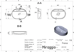Умивальник Miraggio FRANCE (0000199) Miramarble, Глянцевий, Накладний, Білий - мініатюра 2