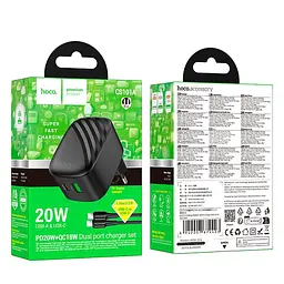 Адаптер мережевий C to C cable HOCO folding charger set CS101A | 1USB/1Type-C, 20W/3A, PD/QC| - мініатюра 2
