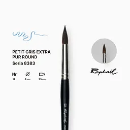 Пензель білка кругла Raphael Petit Gris Extra Pur, №12, професійний, коротка ручка - мініатюра 2