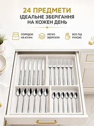 Набір столових приборів 24 предмети на 6 персон з нержавіючої сталі сріблястий у коробці (49676068) - мініатюра 5