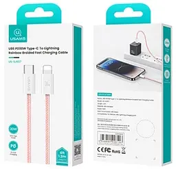 USB Кабель Usams U86 (US-SJ657) Type-C-Lightning PD 30W 3A 1.2m Рожевий - мініатюра 2