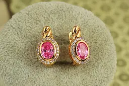 Серьги Xuping Jewelry Магический овал с розовым камнем 1.7 см золотистые - миниатюра 2