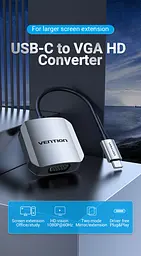 Перехідник Vention USB 3.1 Type-C VGA F 1080p 60Hz кабель 0.15 м - мініатюра 2