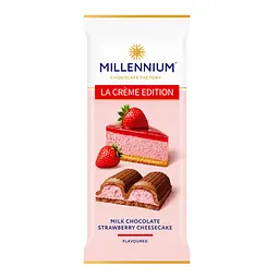 Шоколад Millennium La Creme Edition молочний з кремовою начинкою зі смаком Полуничний Чізкейк 100г