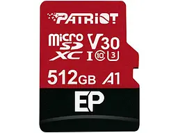 Карта пам'яті Patriot EP microSDXC UHS-I U3 V30 A1 + SD adapter 512 GB (PEF512GEP31MCX)