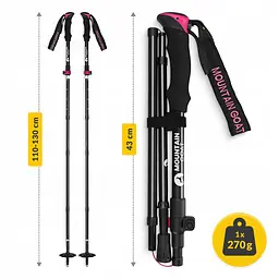 Трекінгові палиці Mountain Goat Pro+ 43-130 см Black/Pink (P-5905973404662) - мініатюра 5