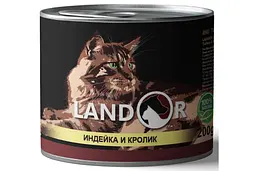 Вологий корм LANDOR Повноцінний збалансований для дорослих кішок індичка з кроликом 0,2 кг