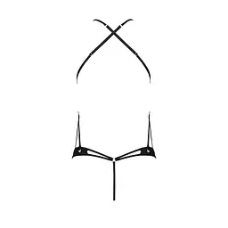 Боді з відкритим доступом Passion TASMINA BODY S/M, black, екошкіра, шнурівки, ажурні мережива - мініатюра 4