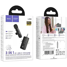 Петличний бездротовий мікрофон Hoco L20B Fair 3in1 (Lightning/Type-C/3.5) Black - мініатюра 4