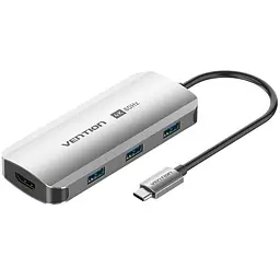 Док-станція USB3.1 Type-C --> HDMI 60Hz/USB 3.0x3/PD 100W 5-in-1 Vention