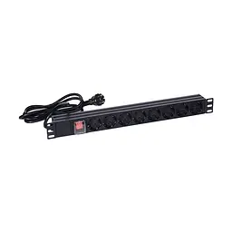 Блок розеток NVC-PDU/8M-16А Black для комутаційної шафи 19" на 8 розеток, з вимикачем (25-00073) - мініатюра 2
