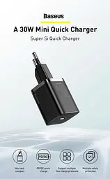 Зарядний пристрій блочок мережевий адаптер Baseus Super Si 30 W 1 USB-C (CCSUP-J01) чорний - мініатюра 7