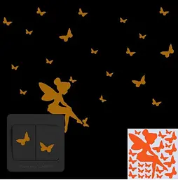 Люмінесцентна наклейка "Дівчинка з метеликами" - 7,5*8 см (наклейка набирає світло і світиться в темряві)