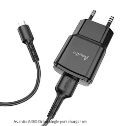 Мережевий зарядний пристрій Avantis A480 Orion (1USB/2.1A) + USB кабель Micro- чорний - мініатюра 2