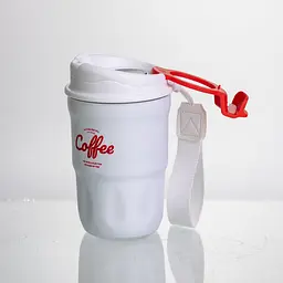 Термочашка "Coffee" 400 мл з ремінцем та відкидною кришкою-клапаном, білий Yiwu HP-GM-19 - мініатюра 6
