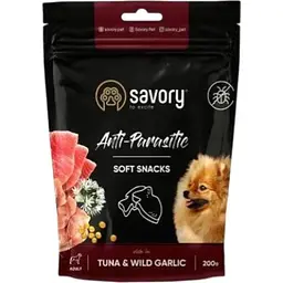 М'які ласощі для собак Savory з антипаразитарним ефектом, тунець та дикий часник 200 г