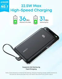 Портативний зарядний пристрій - 10000 mAh 22.5W Built-In USB-C Cable Black Anker teh0027049 - мініатюра 5