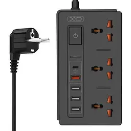 Мережевий фільтр XO WL06 подовжувач 1.8 м 3 розетки 4 USB чорний