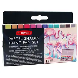 Набір Pastel Shades Paint Pan 12 кольорів + пензель з резервуаром Derwent