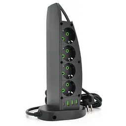 Мережевий фільтр-подовжувач Voltronic F-14, 8 розеток EU + 3xUSB + Type-C, 2 м, 3×0,75 мм, 2500 Вт, чорний - мініатюра 1