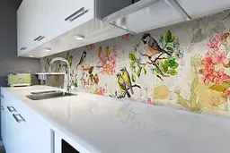 Кухонний фартух самоклеючий Акварельні Птахи і Квіти наклейка ПВХ бежевий 60х200 см Happy Pocket Z180347